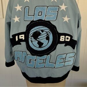 Last price drop , Lt Blue cotton nylon Embroidered Jacket fully lined fun new